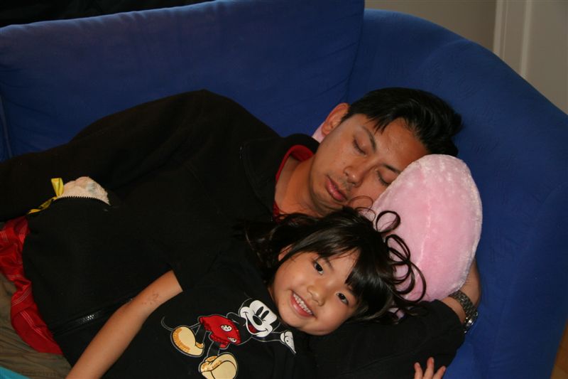 Daddy endorses the heart pillow. Yes, he is REALLY sleeping!