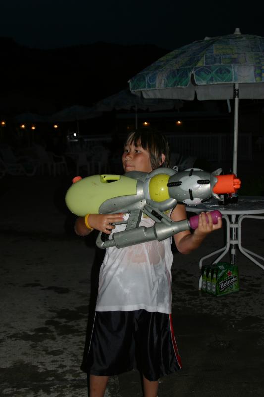 Cameron's idol - Taro with his super duper soaker!